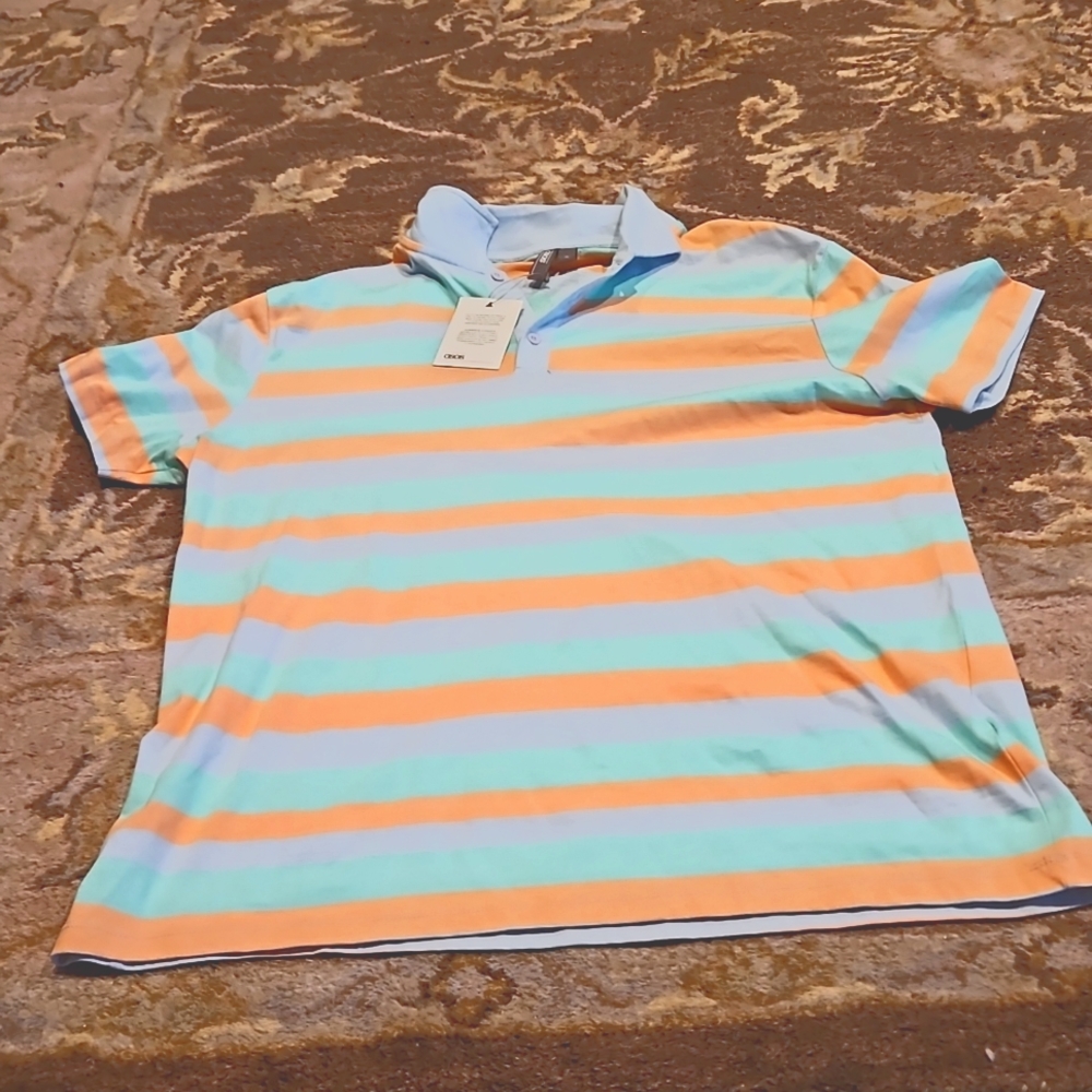 Asos men's button up short sleeve striped polo size xl new with tag